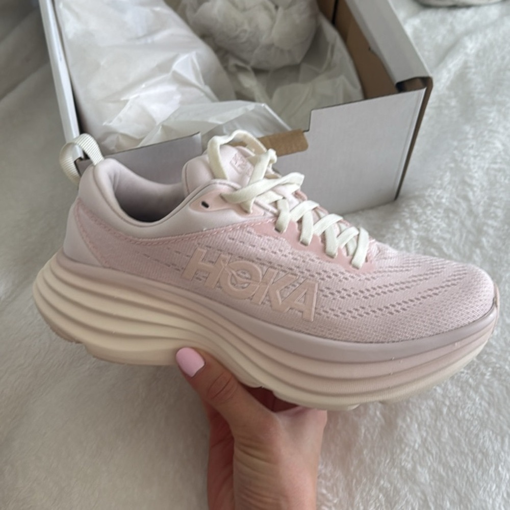 Hoka Pink Sneakers with Chunky Midsole and Breathable Mesh